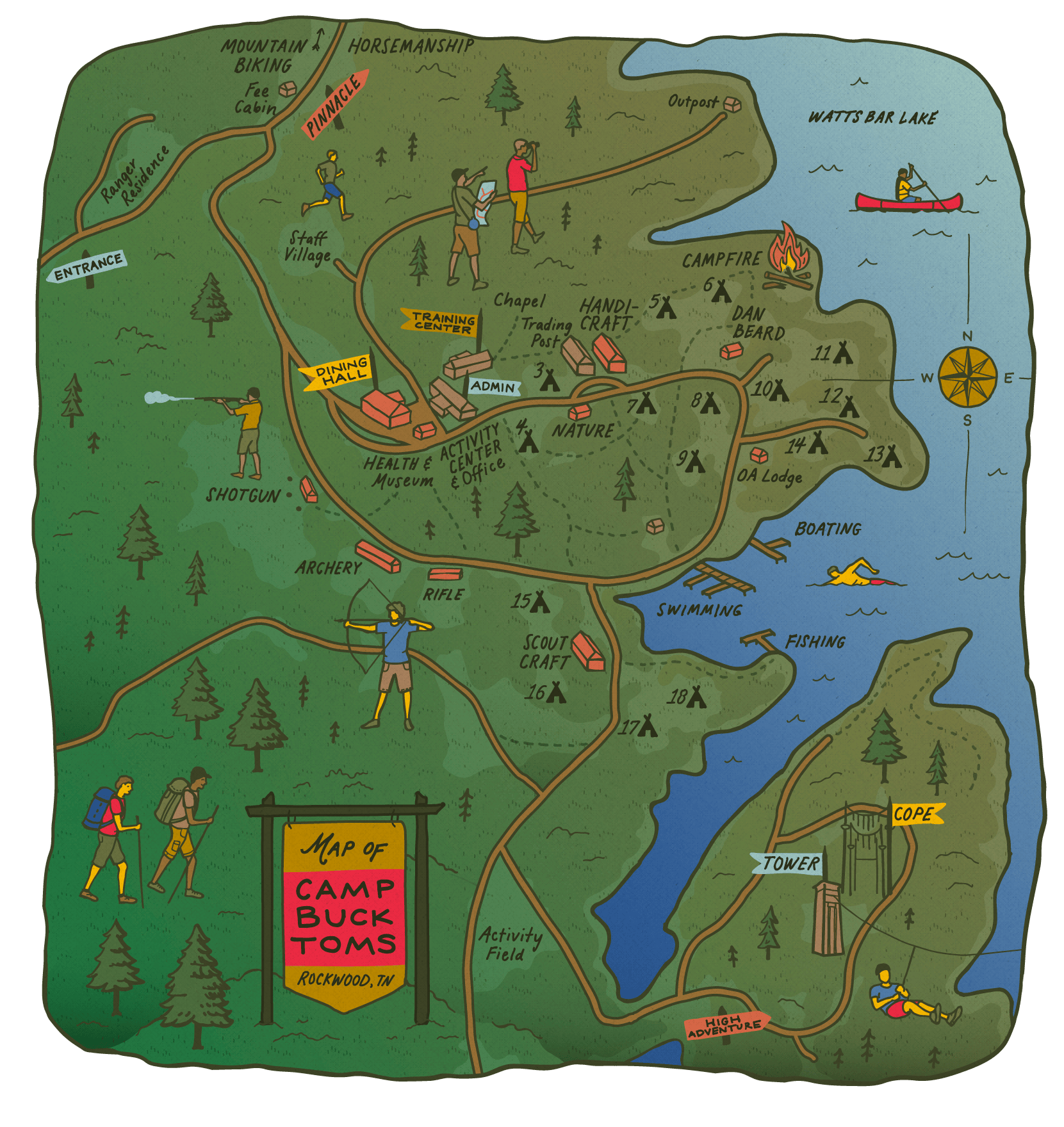 Camp Buck Toms illustrated map